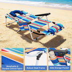 5 Position Folding Beach Chair with Face Hole, Portable Backpack Foldable Lounge Chair w/Headrest&Armrest,Heavy Duty Lay Flat Tanning Chair for Face Down Reading for Adult,440lb Capacity,Blue Stripes
