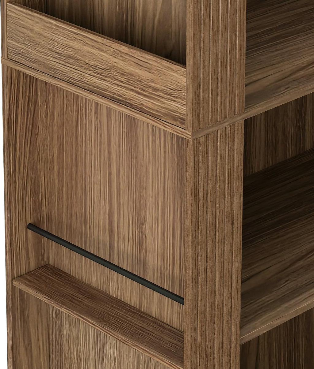 LUMISOL Tall Kitchen Pantry Cabinet for Dining Room Living Room, Arched Pantry with Open Display Storage Shelf, Modern Arched Bookcase with 4 Tier Shelf, Brown