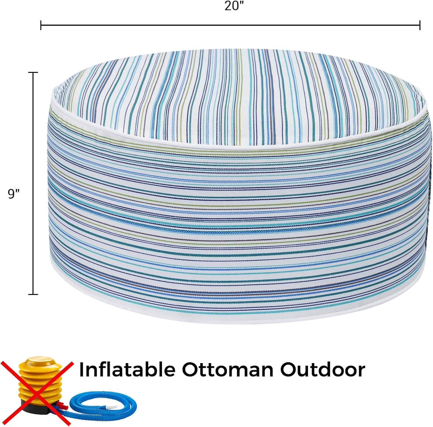 FUNHOME Inflatable Ottoman Stool D20xH9,Portable Round Pouf for Indoor/Outdoor Use,Foot Rest or Seating for Kids&Adults,Ideal for Camping or Home(Blue Stripe)