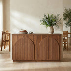 Brafab 4-Door Fluted Sideboard Buffet Cabinet with Arched Reeded Doors and Adjustable Shelves, Modern Credenza Storage Cabinet for Living Room Dining Room, Walnut Oak Finish