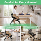 Adjustable Ergonomic Kneeling Chair, Rolling Knee Chair with Backrest and Brake Casters, Posture Support Office Chair for Home Office, Computer Desk, Study Room and Creative Workspaces