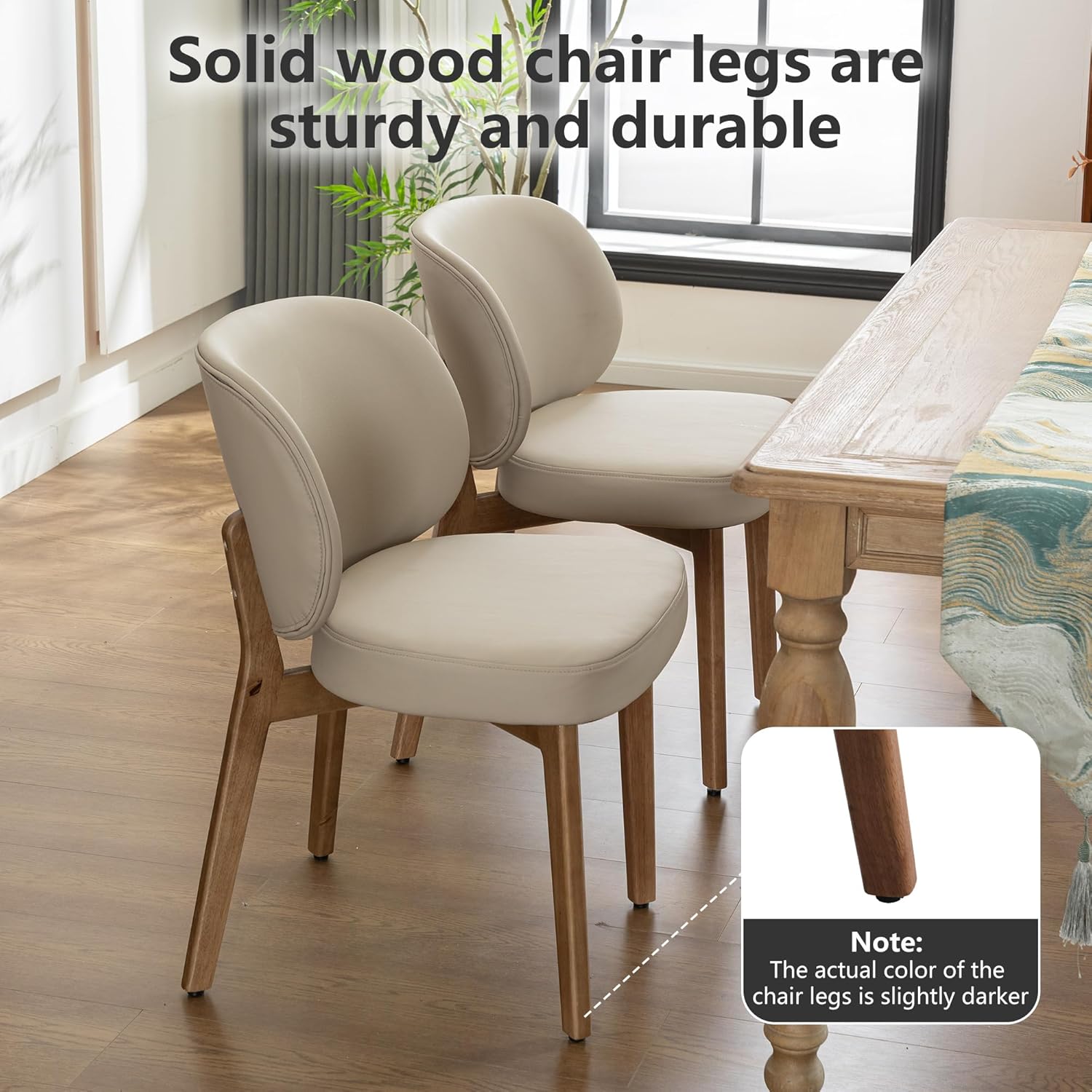 YOUNIKE Dining Chairs Set of 6 Mid Century Modern Kitchen Chair with High Back Faux Leather Upholstered Armless Chair 20" Wide Padded Seat with Wooden Legs for Kitchen Dining Living Room Bedroom Khaki