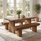 55'' Solid Wood Entryway Bench, Farmhouse Wood Dining Bench, Rustic End of Bed Bench for Bedroom, Living Room, Hallway
