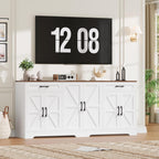 Large Sideboard Buffet Cabinet 71 Inch with Storage, Adjustable Shelves and 6 Barn Doors, Farmhouse Wood Coffee Wine Bar Console Table for Kitchen and Dining Room, White