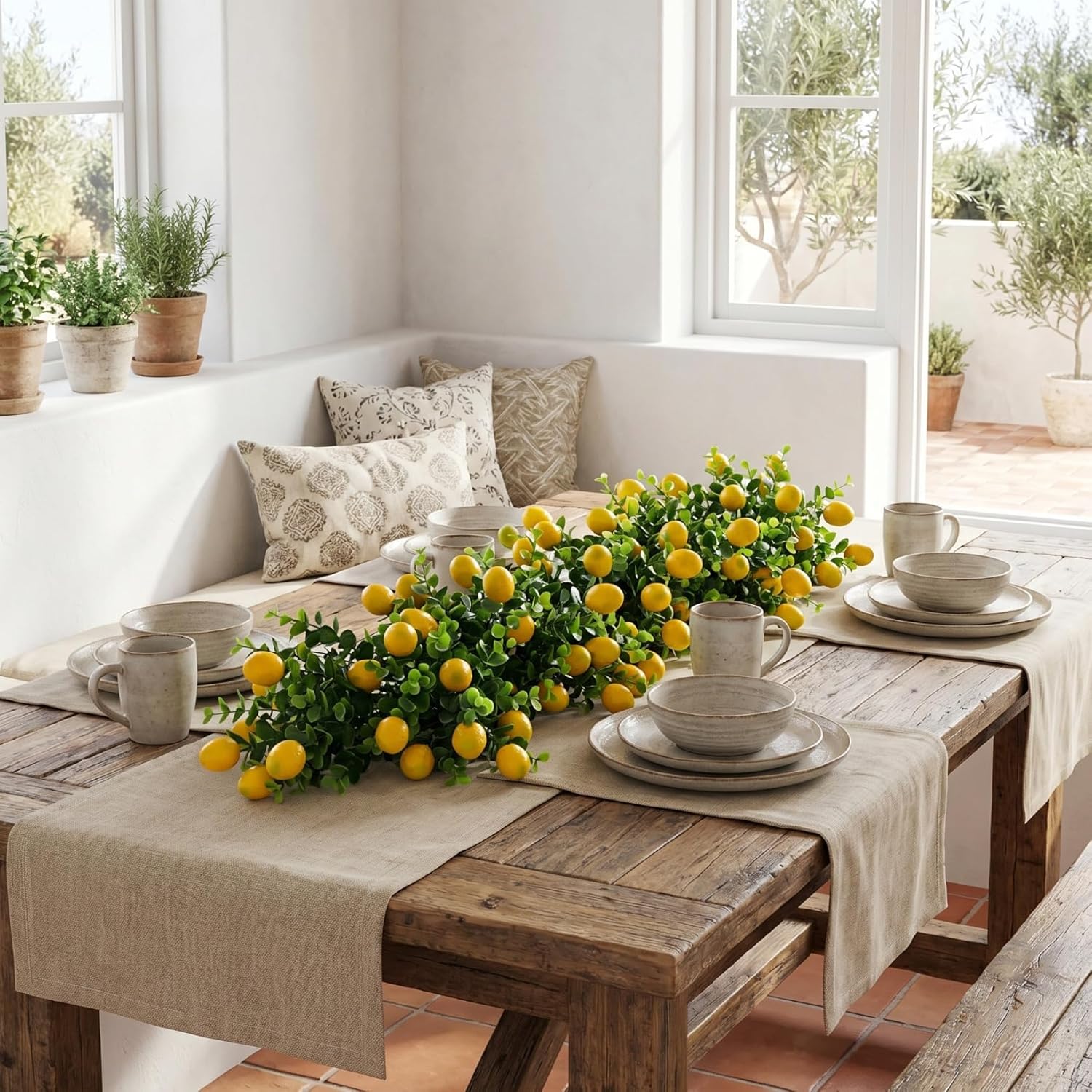 Cabilock 8pack Fake Lemon Branches Artificial Yellow Faux Lemons Decorations Eucalyptus Leaf Stems Tables Centerpiece for Kitchen Stem Fruits for Home Spring Summer Party Decor