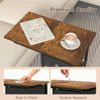Hayexiha 3-Tier Side Table with Wheels and 360° Rotation, C Table with Drawer, End Table for Couch, Space Saving Small Desk for Narrow Space, TV Tray, Vintage Bedside Table for Living Room, Bedroom