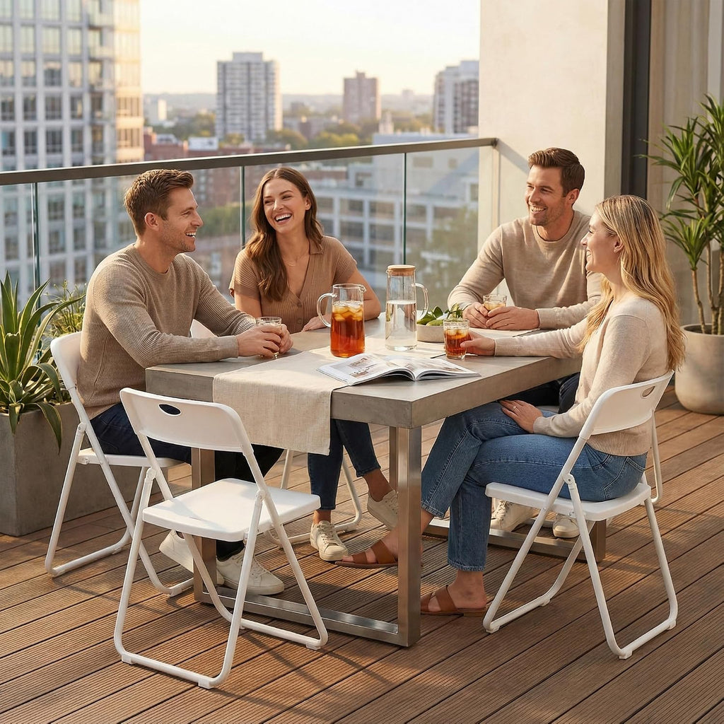 White Folding Chairs 10 Pack Foldable Plastic Stackable Sturdy Seats for Office Family Wedding Dinner Party Events Entertaining, Steel Frame, Heavy Duty 350 lbs Capacity