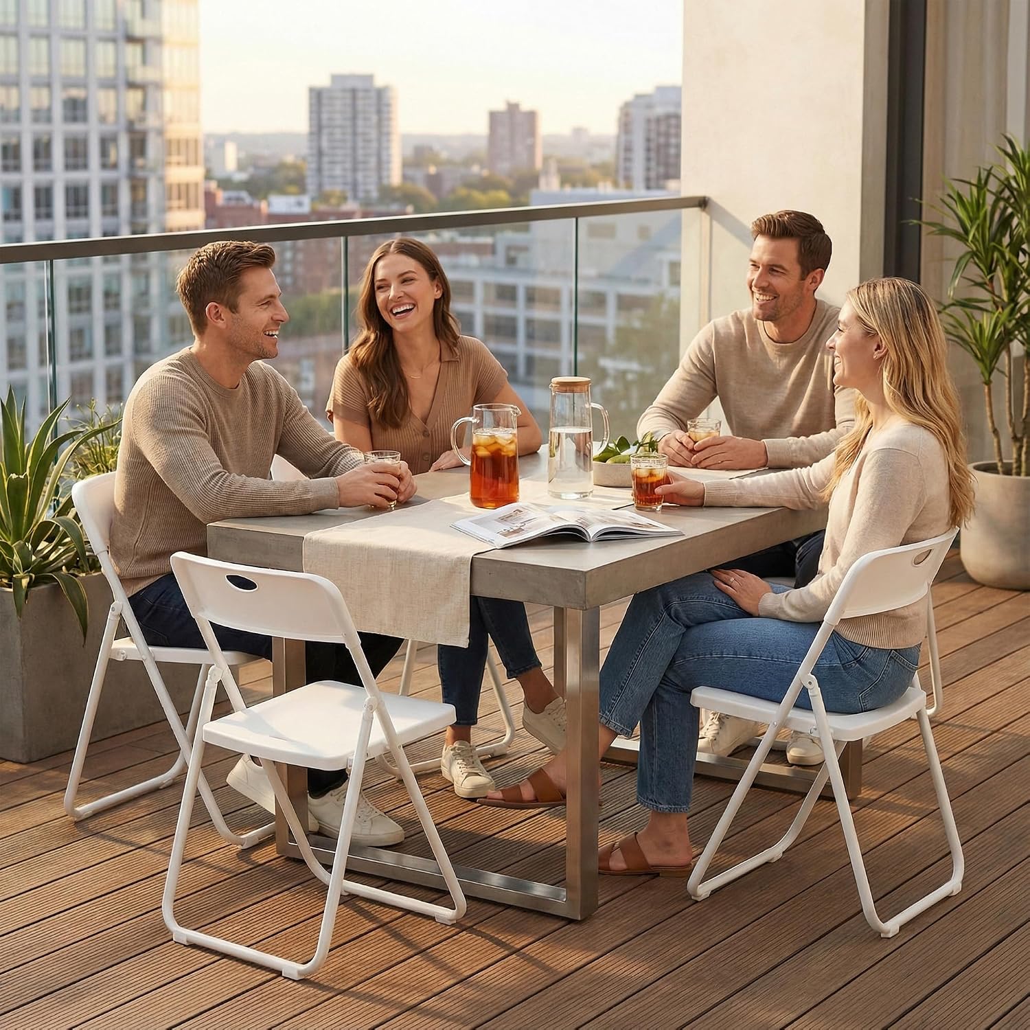 White Folding Chairs 10 Pack Foldable Plastic Stackable Sturdy Seats for Office Family Wedding Dinner Party Events Entertaining, Steel Frame, Heavy Duty 350 lbs Capacity