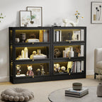 Display Cabinet with Acrylic Glass Doors,3-Tiers Curio Cabinet with LED Lighting for Collectibles, Collectibles Toy Organizers Rack & Display Shelf Display Case Storage Cabinet, Black