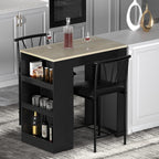 VECELO Small Bar Table and Chairs Tall Kitchen Breakfast Nook with Stools/Dining Set for 2, Storage Shelves, Space-Saving, Gray