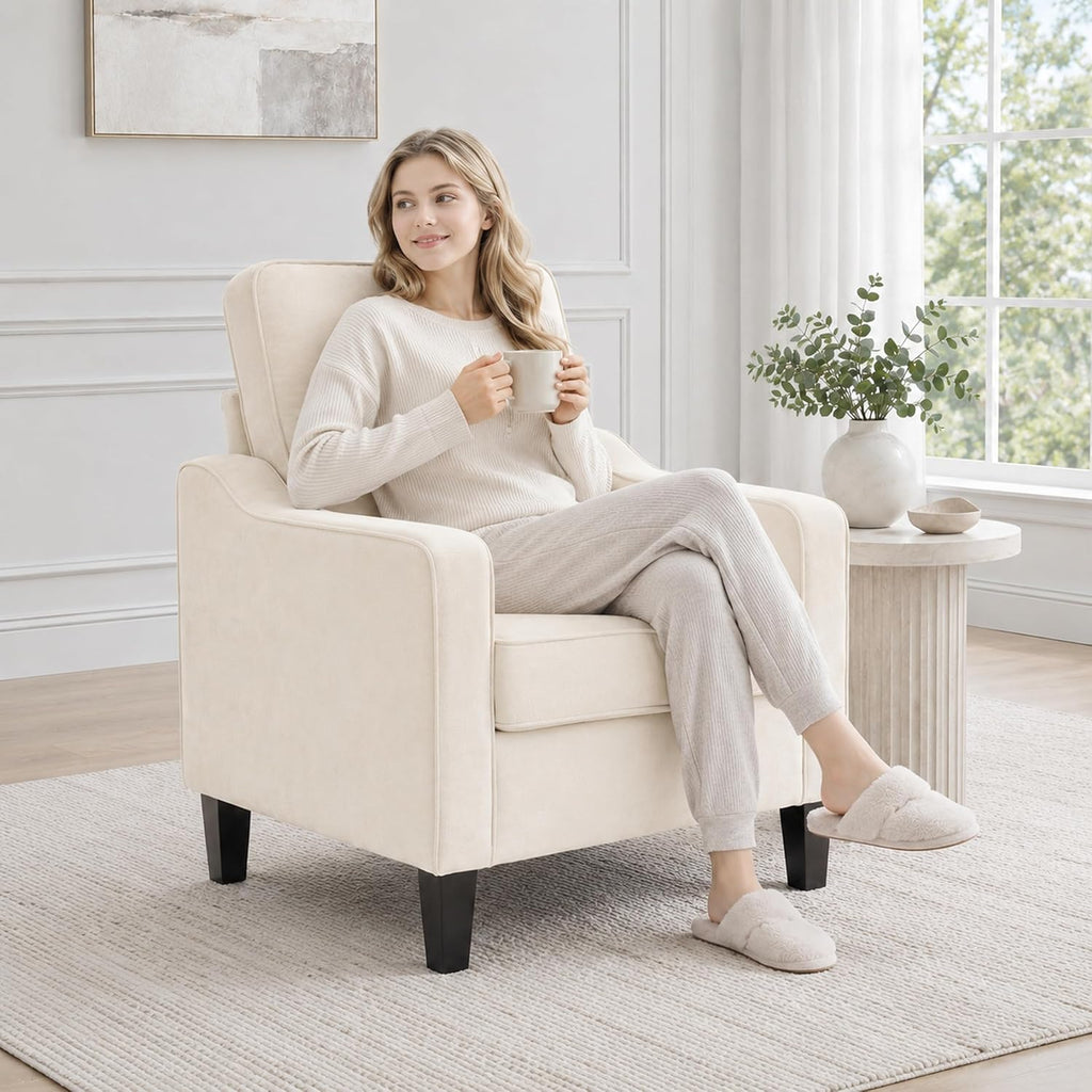 Huatean Hoom Comfy Accent Chair for Living Room, Upholstered Armchair Single Sofa Chair for Bedroom, Office and Waiting Room, Mid Century Modern Reading Chair with Sturdy Legs, Beige
