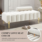 53.2" Width Ottoman Bench, Teddy Upholstered Accent Sofa with Metal Legs, Comfy Love Seat Couches with Adjustable Backrest, End of Bed Bench for Bedroom, Entryway (Beige-Teddy)