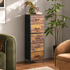 WLIVE Fabric Dresser for Bedroom, 5-Drawer Tall Dressers, Storage Organizer with Fabric Bins, Wood Top, Sturdy Steel Frame, Chest of Drawers for Closet, Hallway, Rustic Brown Wood Grain Print