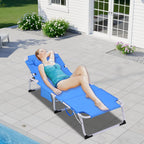 3 in 1 Heavy Duty Tanning Chair with Face Hole, Outside Portable Lay Flat Beach Lounge Chair, 5 Position Folding Chaise Lounge Chairs for Beach, Pool, Lawn, Patio, Blue