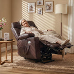 MCombo Power Lift Recliner Chair with Extended Footrest for Elderly People, for Mom, Faux Leather 7287 (Dark Brown, Medium)