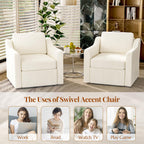 360° Swivel Accent Chair Set of 2, Large Comfy Reading Chairs, Square Single-Seat Armchair Upholstered Sofa for Reading, Nursery, Living Room, Bedroom, Lounge, Hotel, Beige