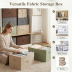 ANMINY 2PCS Storage Bins with Zipper Lids 36 Qt Lidded Fabric Storage Boxes Baskets Cubes with Handles Collapsible Washable Cotton Linen Closet Shelf Clothes Organizer Containers - Beige, Large
