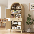 Apicizon 70" Tall Arched Kitchen Pantry Cabinet, 6-Tier Modern Fluted Wood Storage Cabinet with Doors Drawer & Adjustable Shelves, Farmhouse Cupboard Organizer for Dining Room, Bathroom, Natural