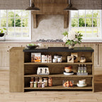 Tribesigns 55" Kitchen Island with Storage, Farmhouse 5-Tier Stationary Island Table with 5 Shelves, Wood Coffee Bar Table Storage Cabinet with Large Countertop for Kitchen, Vintage Brown
