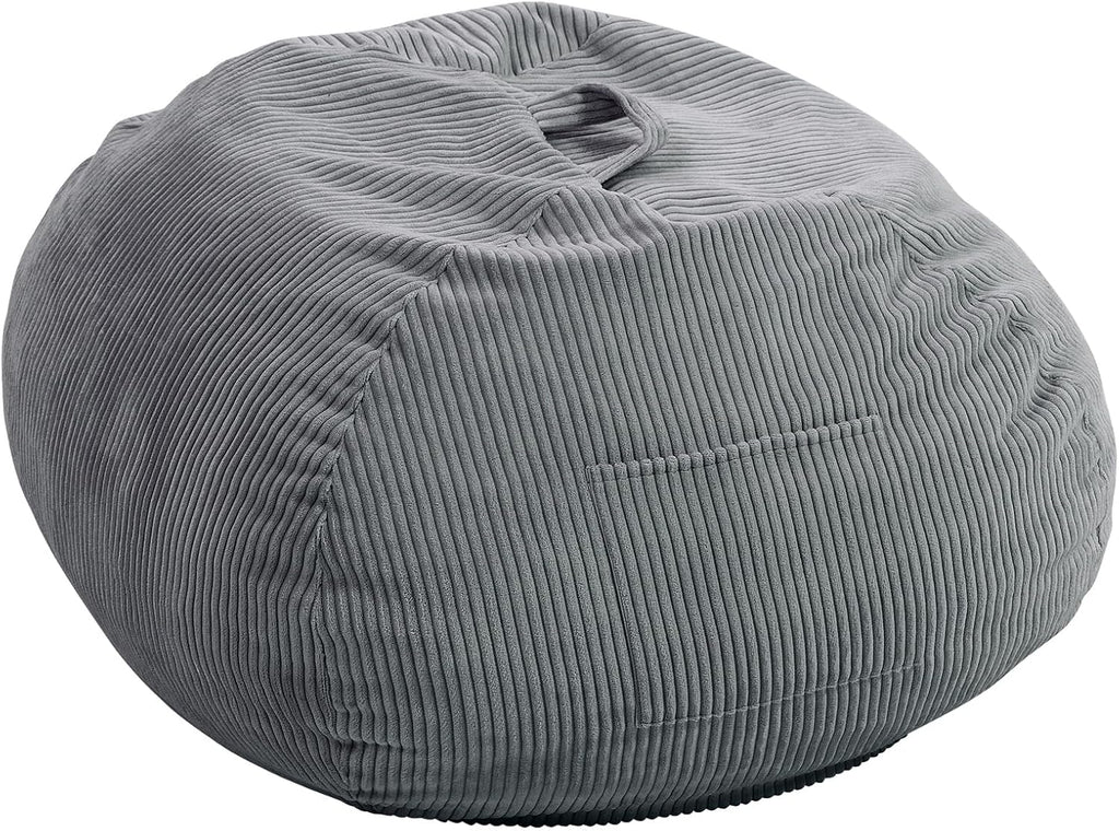 Bean Bag Chair with Corduroy Cover and Memory Foam Filled for Teens and Kids, Small Comfy Fluffy Floor Chair for Living Room Bedroom (Gray, 2.5FT)