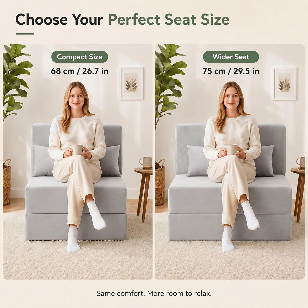Folding Sofa Bed, Convertible Sleeper Chair with Pillow, Foldable Mattress & Back Support, Portable Floor Lounger Futon for Apartment, Dorm, Living Room, Bedroom, Gray