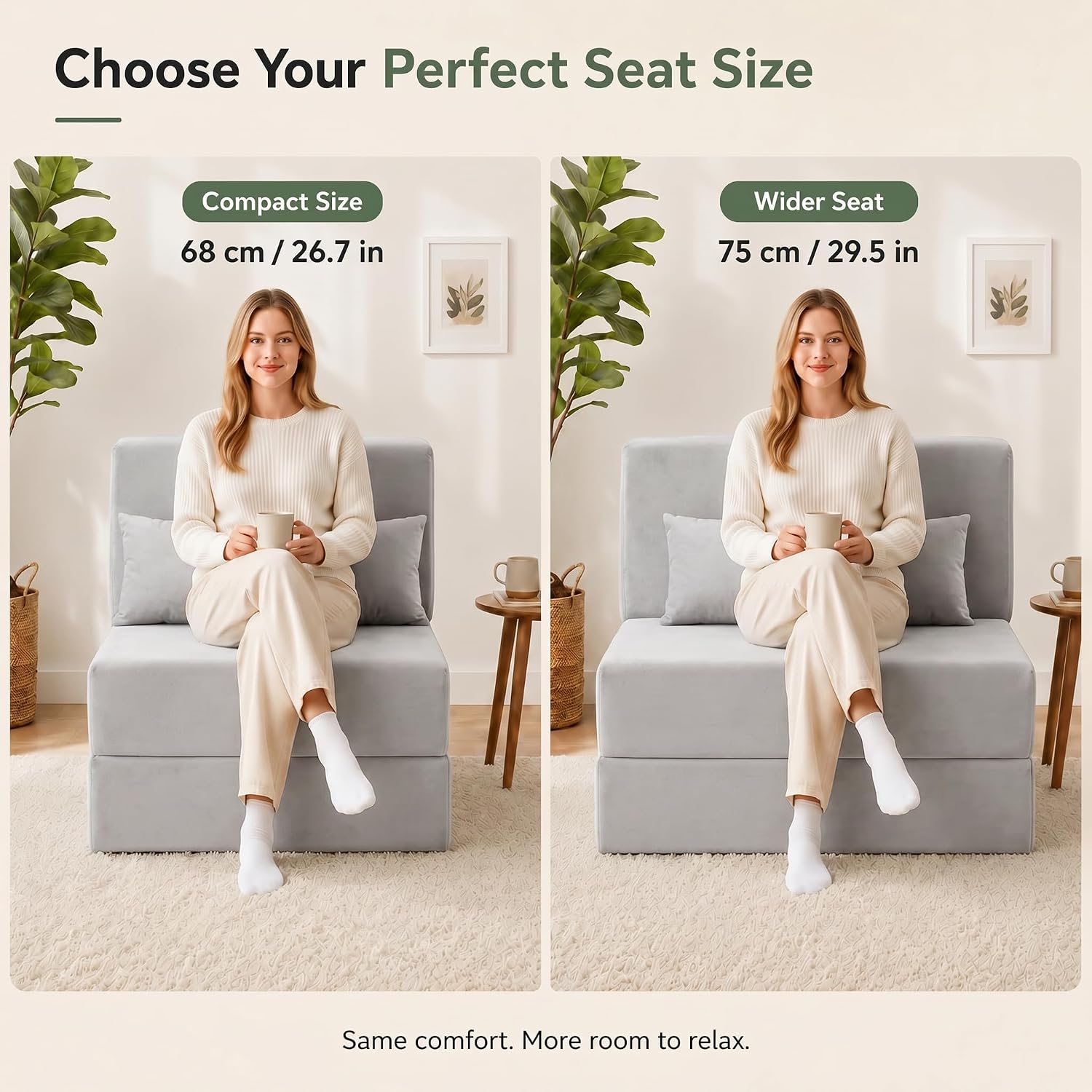Folding Sofa Bed, Convertible Sleeper Chair with Pillow, Foldable Mattress & Back Support, Portable Floor Lounger Futon for Apartment, Dorm, Living Room, Bedroom, Gray