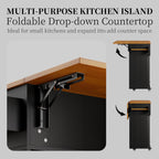 DHH Rolling Kitchen Island with Drop Leaf Countertop&Ample Storage - 39.4" Small Mobile Kitchen Cart On Wheels with Sliding Door,Drawers,Spice Rack & 2-Tier Storage(Black)