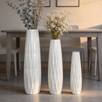 White Tall Ceramic Floor Vase, 17.7 Inch, Ribbed Design, Large Vase | Glossy Glazed Finish, Narrow Corners, Entryway, Bedroom, Compact Spaces