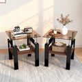 17.72'' Glass Side Table Set of 2, 2 Tier Couch End Table with Tempered Glass Top & Metal Lges, Black End Tables with Brown Top, Small Nightstand Set of 2 for Living Room, Small Space