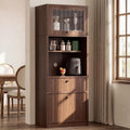 Kitchen Pantry Storage Cabinet，70.8 inch Tall Storage Cabinet with Doors and 2 Shelves & Drawer, Freestanding Pantry with Large Storage Drawer for Dining Room Walnut