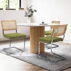 KROFEM Dining Chairs Set of 2, Modern Rattan Kitchen Chairs, Mid Century Modern Design, Polished Chrome Frame, Upholstered Seat, Green