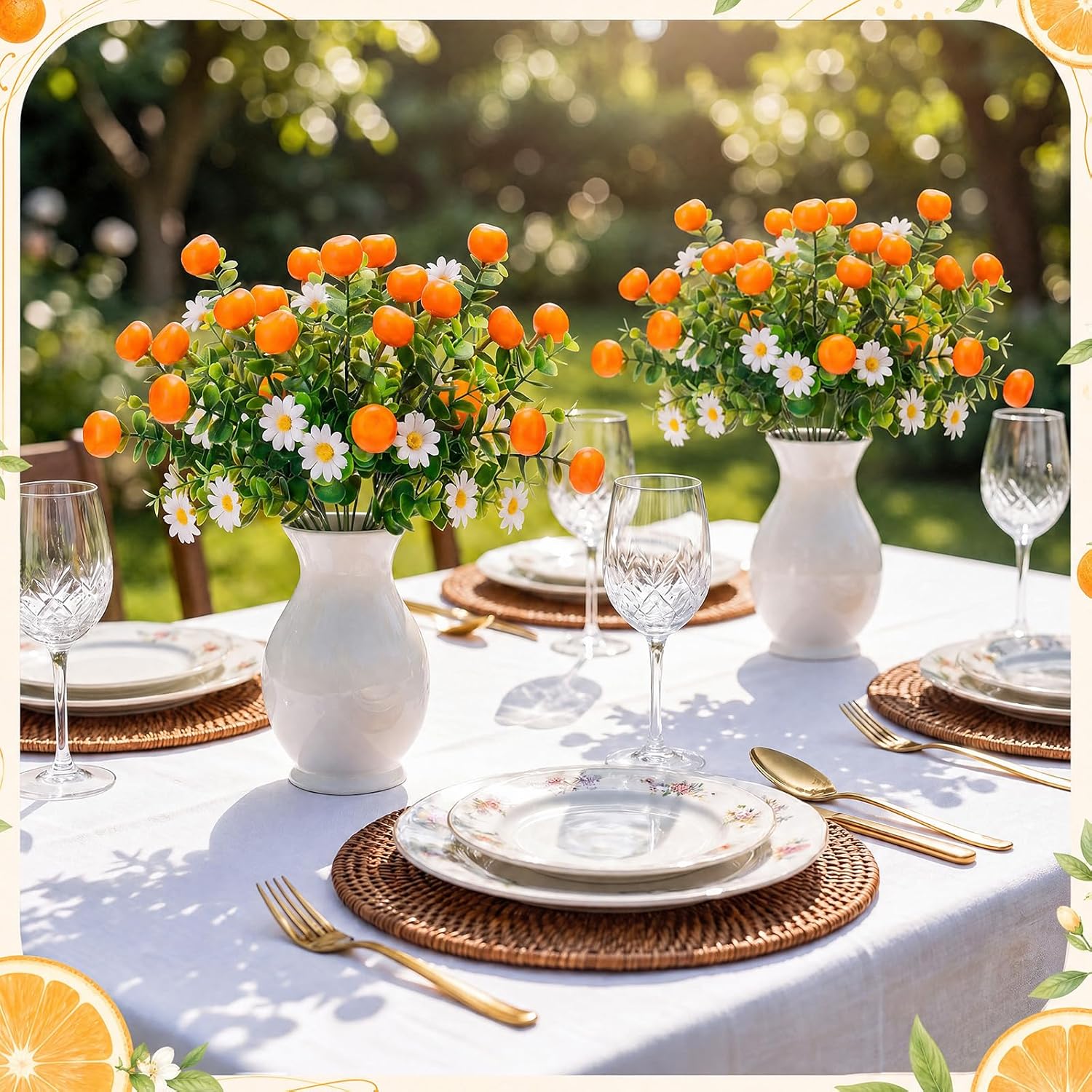 Tigeen 6 Pack Orange for Decoration Fake Orange Branches Artificial Vivid Faux Fruit Tables Centerpiece for Kitchen Stem Fruits for Home Spring Summer Decor