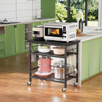 Rolling Kitchen Microwave Cart, 3 Tier Microwave Stand with Wheels, Bathroom Organizers and Storage Shelf, Coffee Bar Table Station, Utility Side Table for Living Room Office (Black)