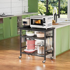 Rolling Kitchen Microwave Cart, 3 Tier Microwave Stand with Wheels, Bathroom Organizers and Storage Shelf, Coffee Bar Table Station, Utility Side Table for Living Room Office (Black)