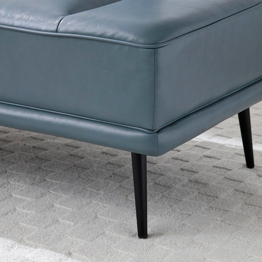 Waiting Room Bench Seating with 360-Degree Swivel Tray,Salon Reception Bench,Guest Lobby Chair,Beauty Barber Furniture,PU Upholstered Couch with Metal Legs and Backrest (PU with Tray, Grayish Blue)