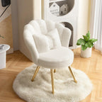 Plush Velvet Sherpa Accent Chair with Gold Metal Legs, Fluffy Vanity Chair for Makeup Room, Upholstered Guest Chair for Living Room, for Bedroom, Cream White