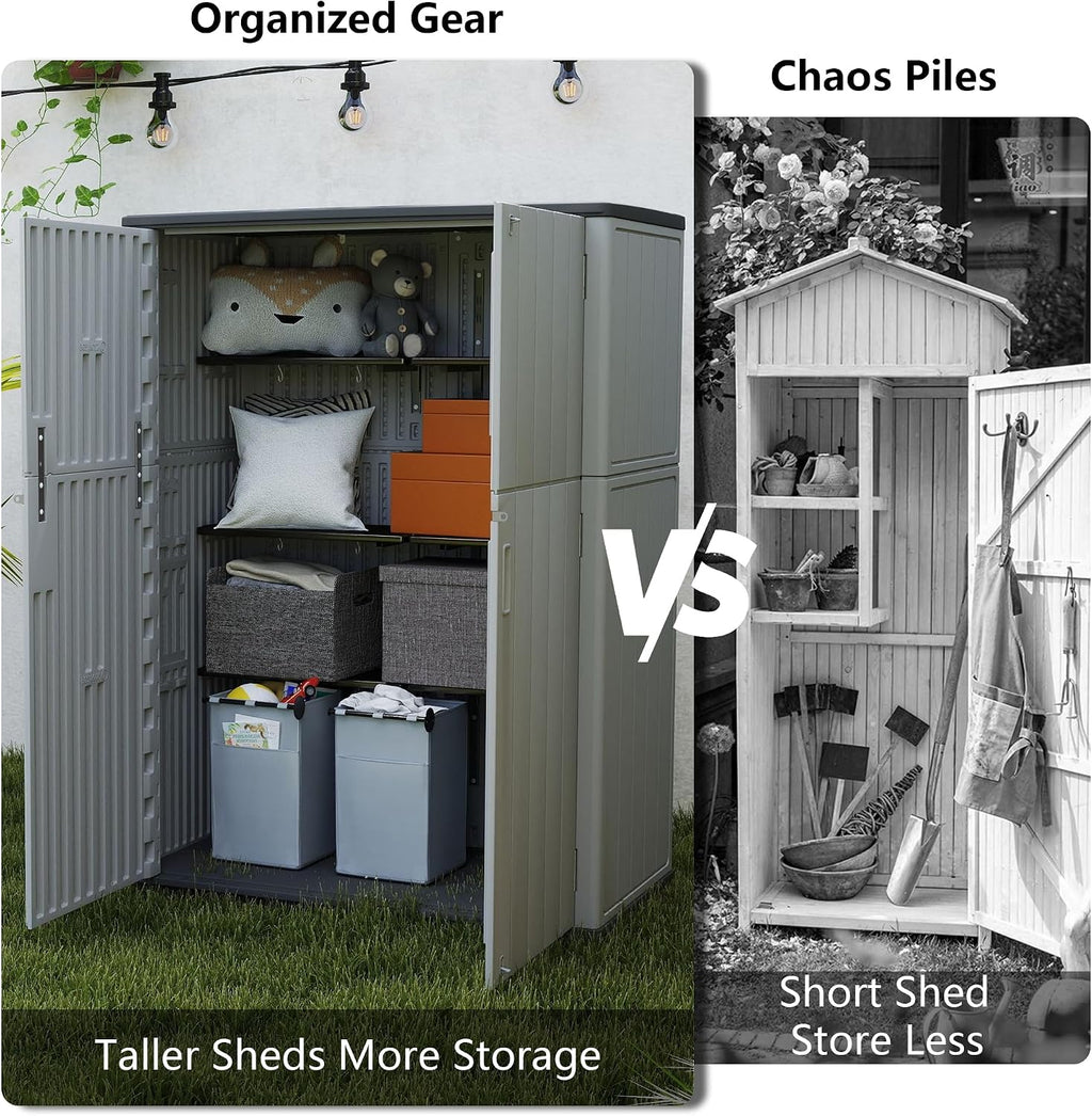 Multi-Function Gray Storage Tower, Measuring 52x28x69 Inches - A Weatherproof Solution for Organizing Tall Tools and Storage