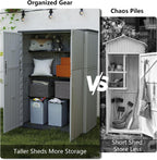Multi-Function Gray Storage Tower, Measuring 52x28x69 Inches - A Weatherproof Solution for Organizing Tall Tools and Storage