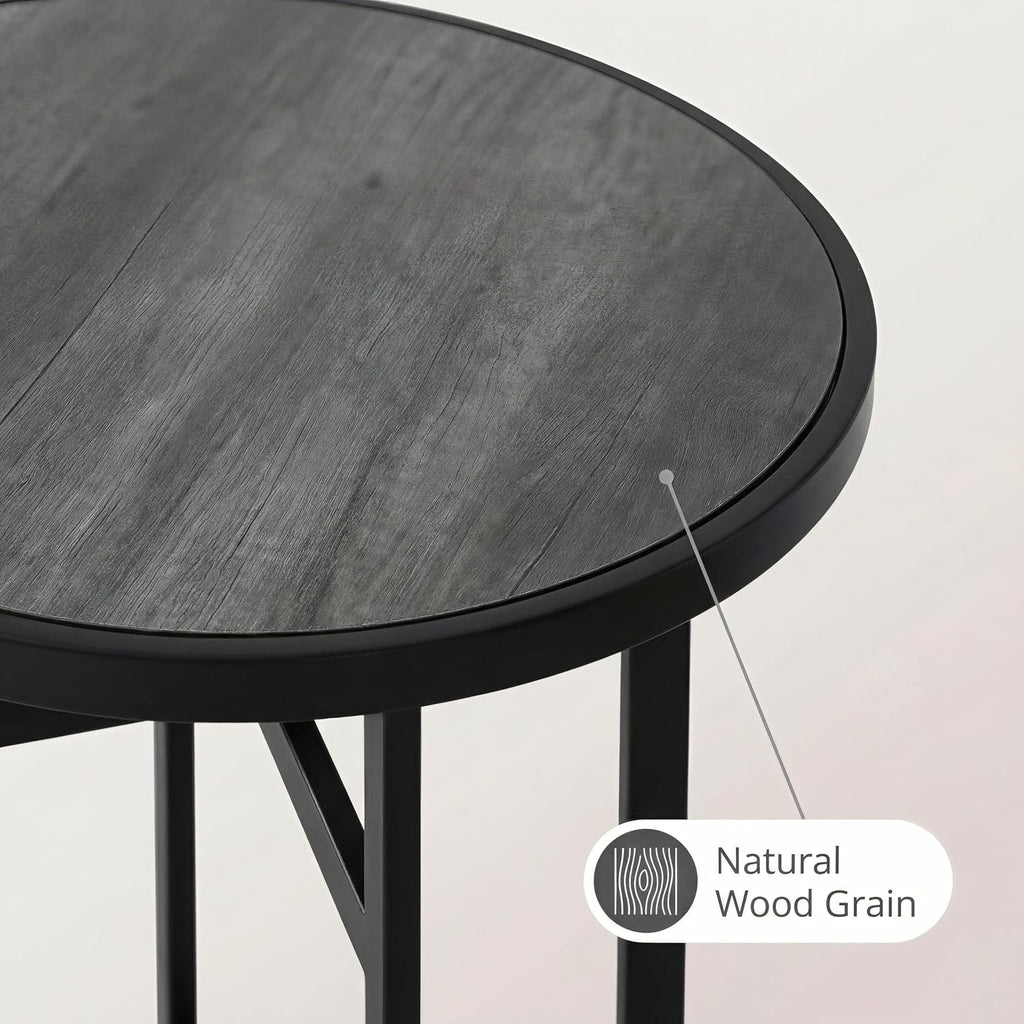 Round Wood Bar Table & Counter Height Table Industrial Metal Bistro Pub Table for Kitchen, Indoor Outdoor Patio, Small Spaces