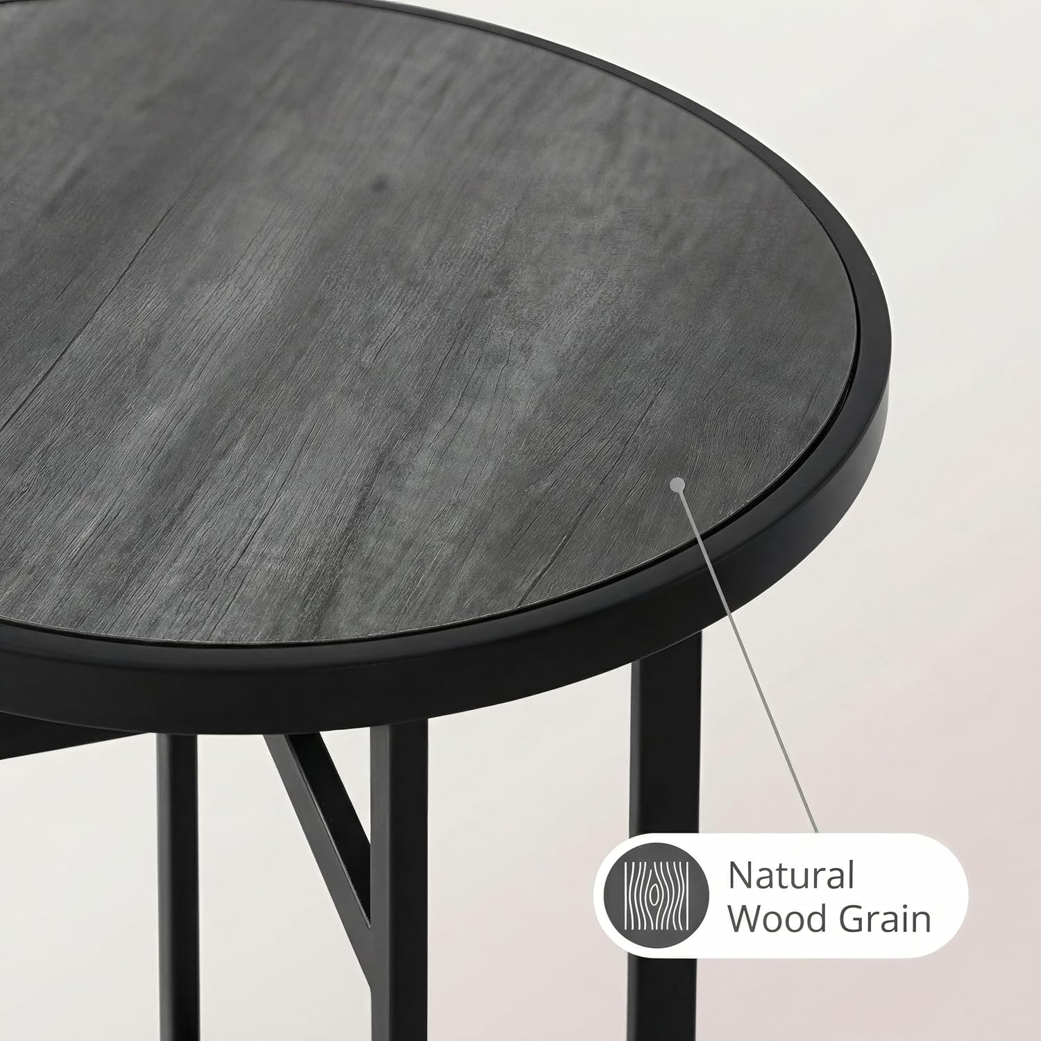 Round Wood Bar Table & Counter Height Table Industrial Metal Bistro Pub Table for Kitchen, Indoor Outdoor Patio, Small Spaces