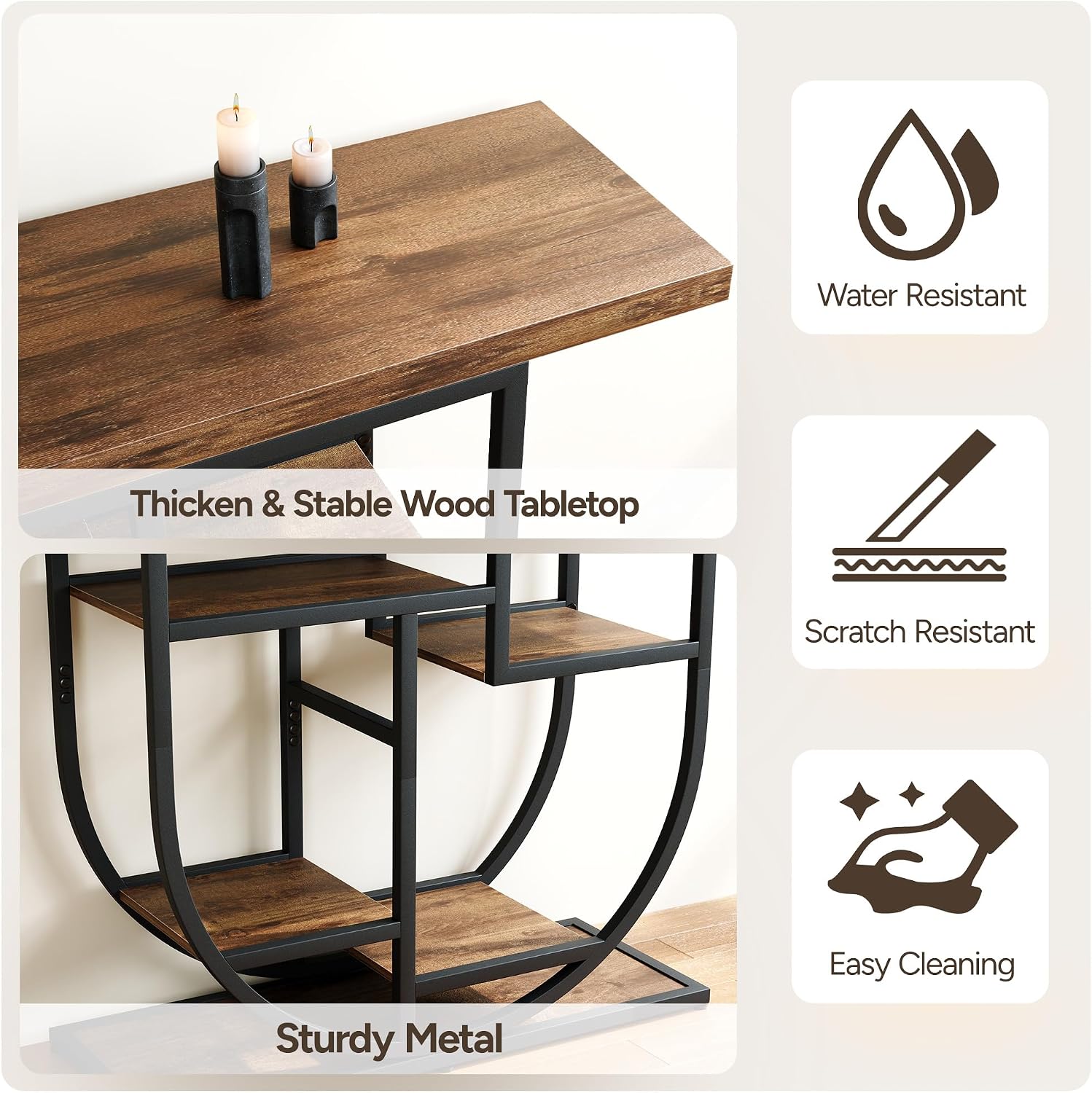 41.3-inch Entryway Console Table, Industrial-Style Sofa Table with Storage, Side Table with Shelves, Suitable for Entrances, Hallways, Foyers, and Entryways, Metal Frame, Vintage Brown