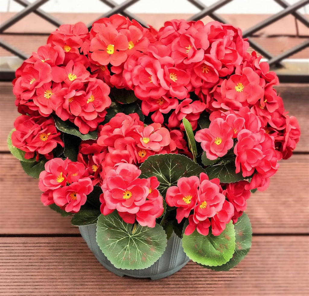 Artificial Geranium Fake Flowers for Outdoors Decoration, 4 Bundles Silk Geraniums Red Flower UV Resistant Look Real Faux Plants for Front Door Garden Porch Planter Patio Balcony Yard Indoor Home