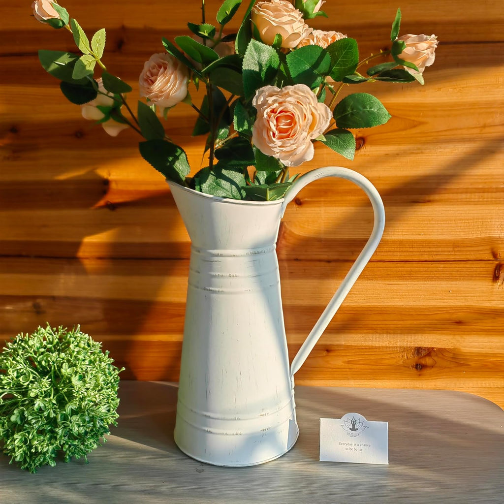 Hosley Metal Pitcher Vase, Farmhouse Rustic Watering Can Flower Jug, Vintage Shabby Chic Milk Jug Vase,10''H for Floral Arrangements