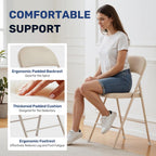 Simple Deluxe 2 Pack Folding Chairs, Plush Padded Leather Seats, Reinforced Metal Frame | Lightweight Collapsible Seats for Home, Office & All Occasions, Khaki