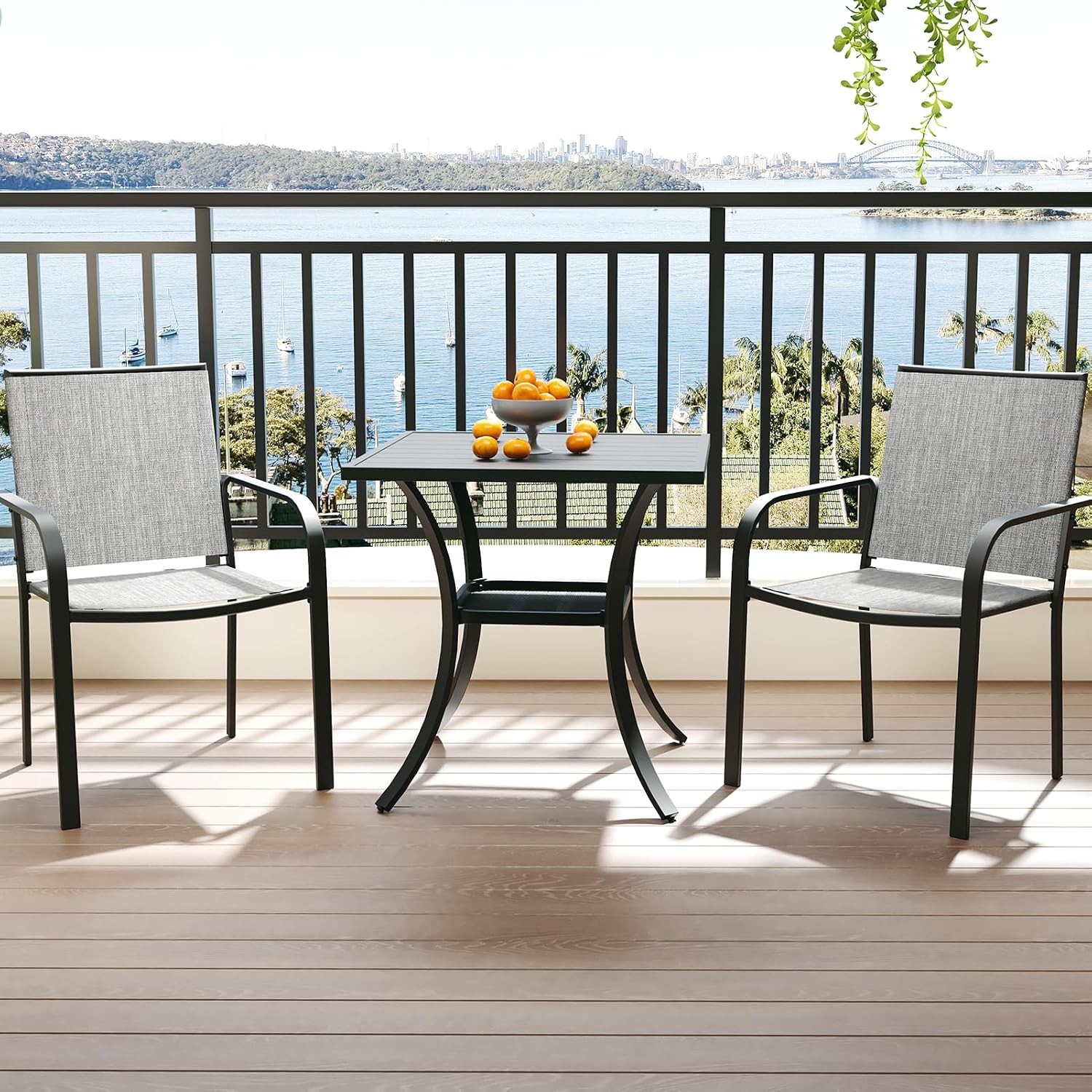 Anmutig 27.5 Inch Square Outdoor Metal Table for 2, Patio Bistro Table with Curved Legs, All Weather Slatted Table for Lawn, Garden, Balcony, Deck, Black