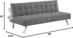OSP Home Furnishings Sawyer Convertible Futon Sofa with Easy Lift and Stainless Steel Legs, Grey Fabric