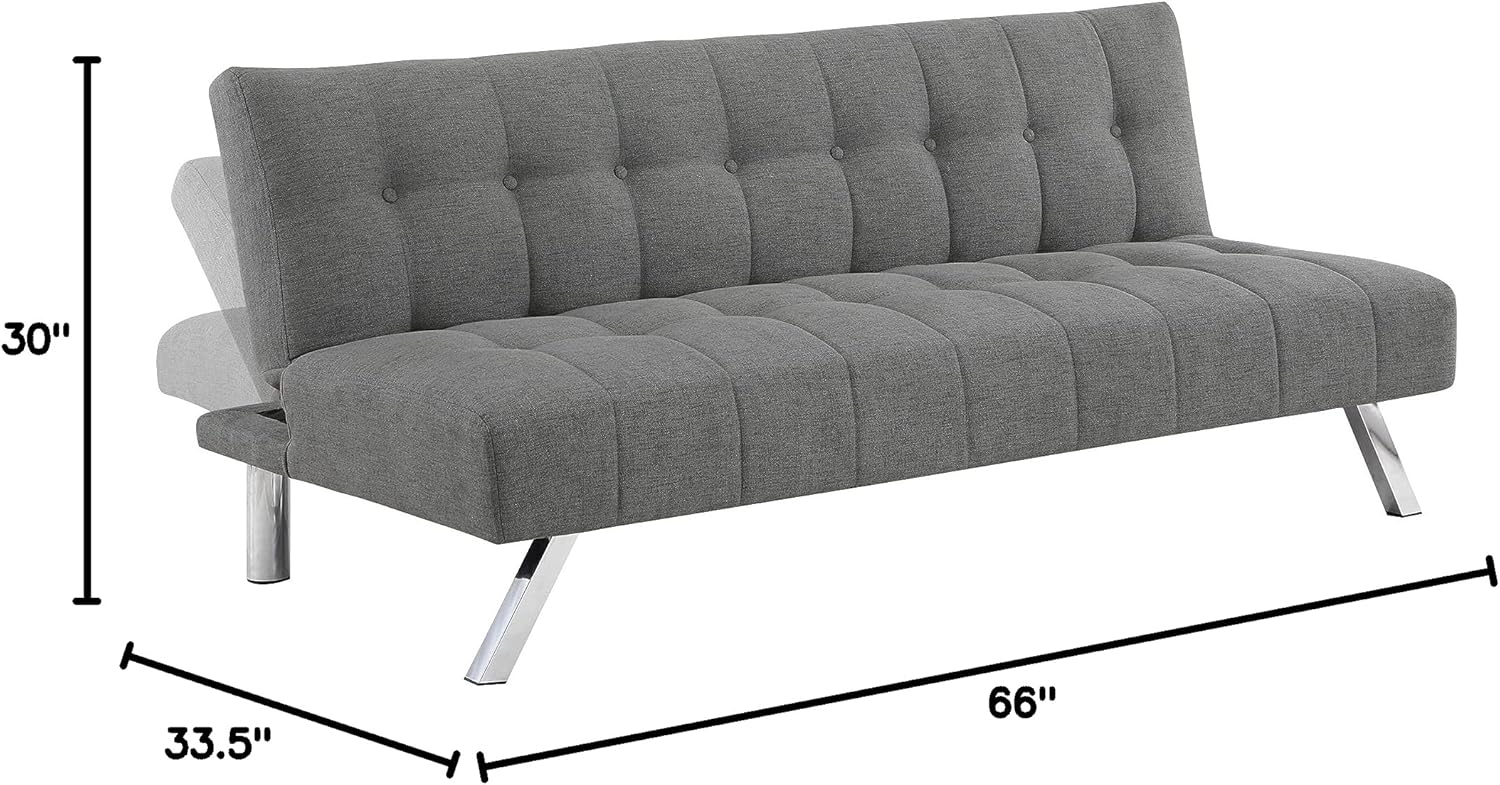 OSP Home Furnishings Sawyer Convertible Futon Sofa with Easy Lift and Stainless Steel Legs, Grey Fabric