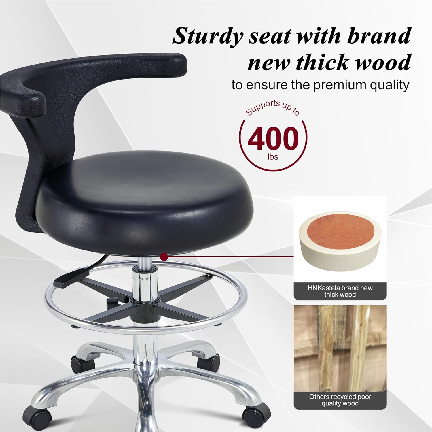 Ergonomic Home Office Desk Chair - Adjustable Task Chair with Lumbar Support, Foot Ring and Rolling casters for Computer,Hospital,Clinic,Dental Hygienist