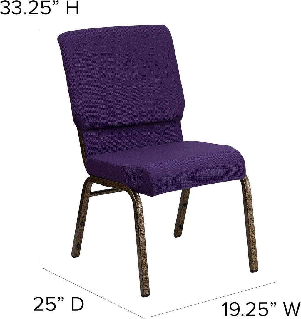 EMMA + OLIVER 18.5" W Stack Church Chair, Royal Purple Fabric/Gold Vein Frame
