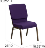 EMMA + OLIVER 18.5" W Stack Church Chair, Royal Purple Fabric/Gold Vein Frame
